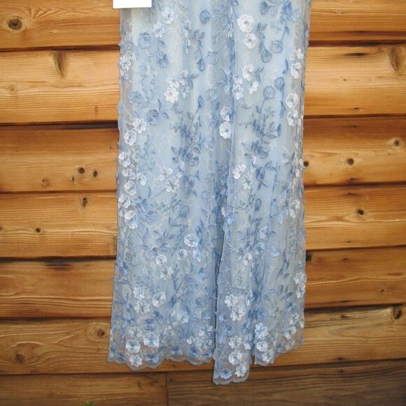 MAC DUGGAL 68192 Blue Embroidered Applique Wrap Over Flutter Sleeve Gown - Picture 13 of 14